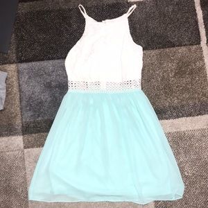 cute turquoise and white dress